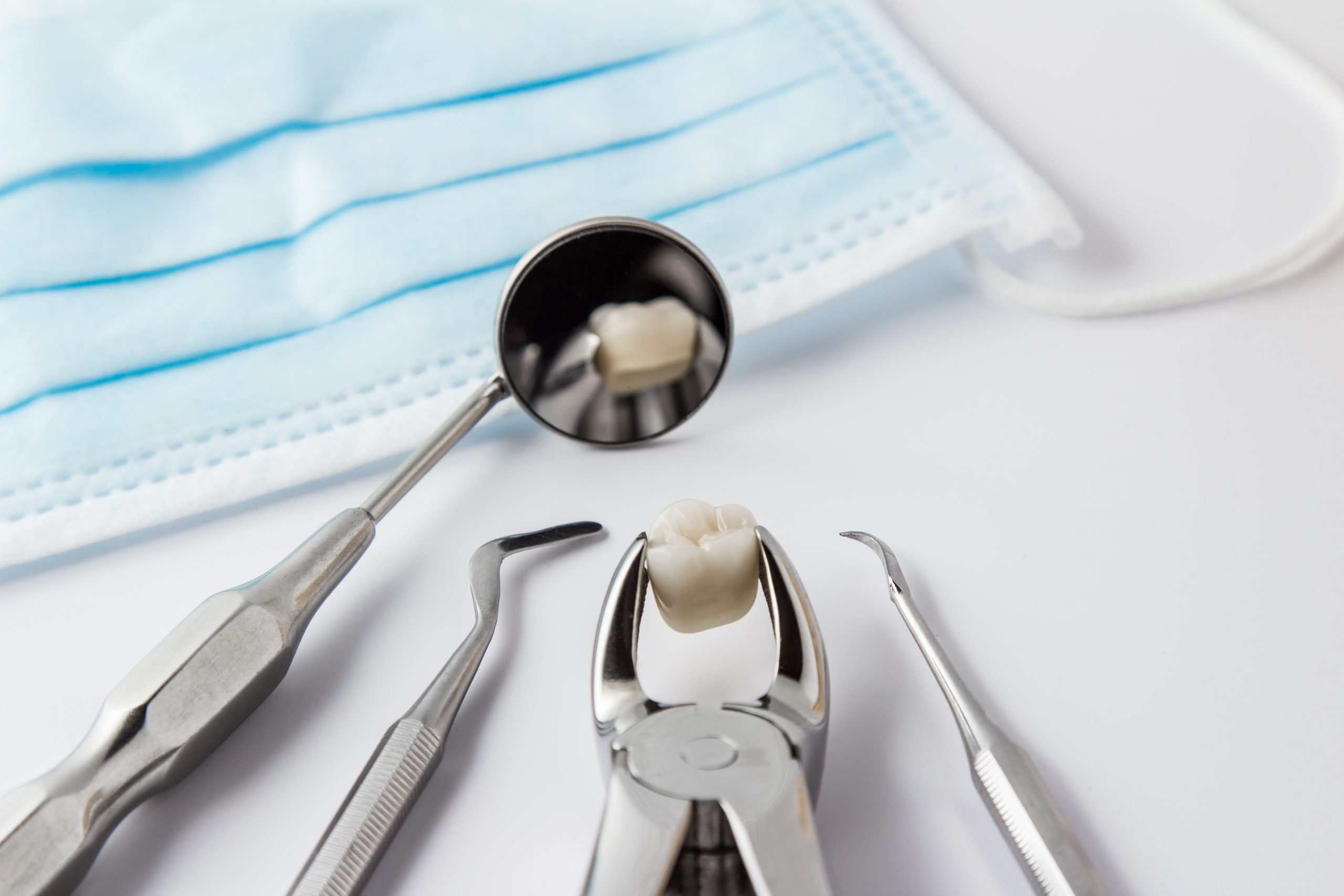 Dentistry tools and surgical mask